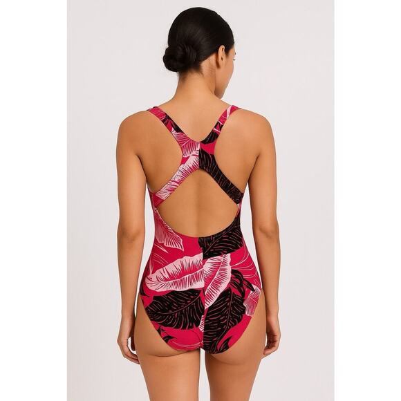 Speedo One Piece Swimsuit Size 12 Pink Tropical Print Racerback - Picture 4 of 12